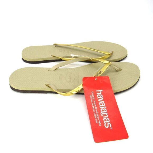 Havaianas Sand Gray Gold Flip Flop Sandals SZ 11/12 - Picture 2 of 9